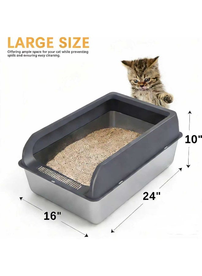 Steel Cat Litter Box with Lid, XL Extra Large Enclosed Litter Box for Big Cats,Kittens, Easy to Clean, Built-in Scoop (stainless steel) - Image 5